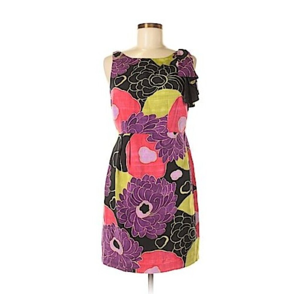 Anthropologie Leifsdottir Black Purple Floral Winter Peony Sheath Casual Dress S